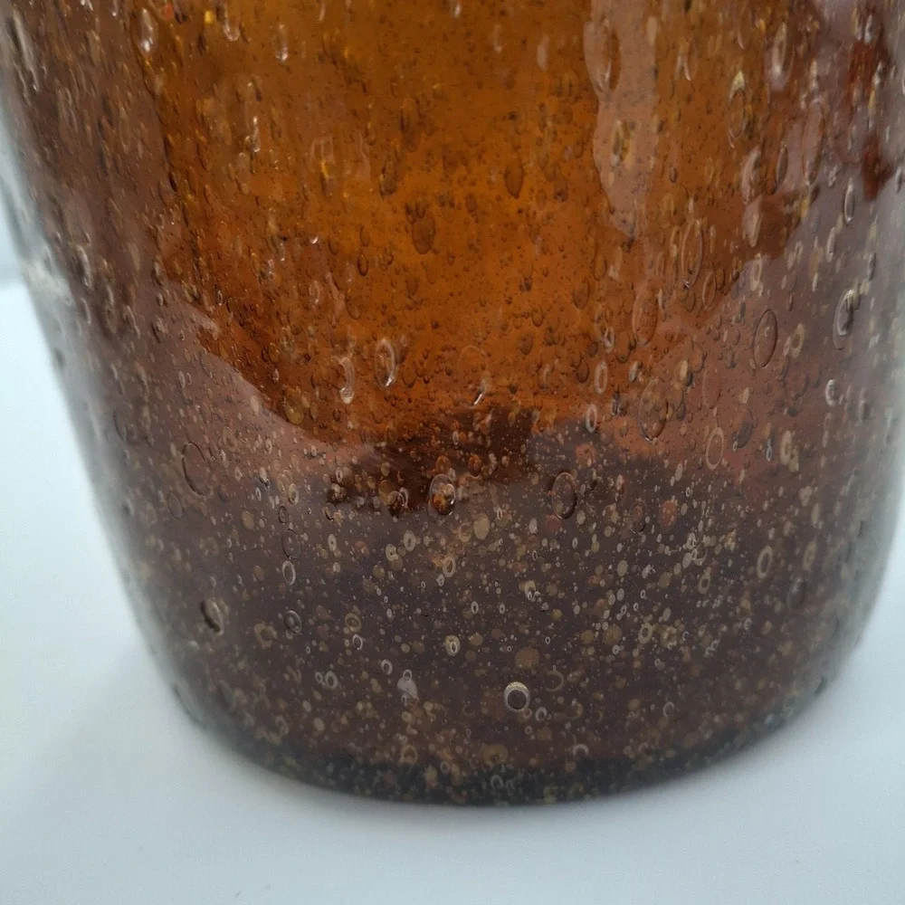 Vintage Amber Seeded Glass‎ Vase Hand Blown Conical Trumpet Shape 9